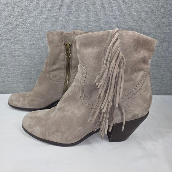 SAM EDELMAN LOUIE TAUPE SUEDE FRINGE ANKLE BOOT – WOMEN’S SIZE 10 – 3" HEEL - Picture 2 of 12